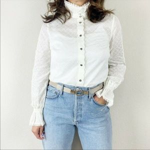 COACH White Lace Eyelet Button Down Shirt